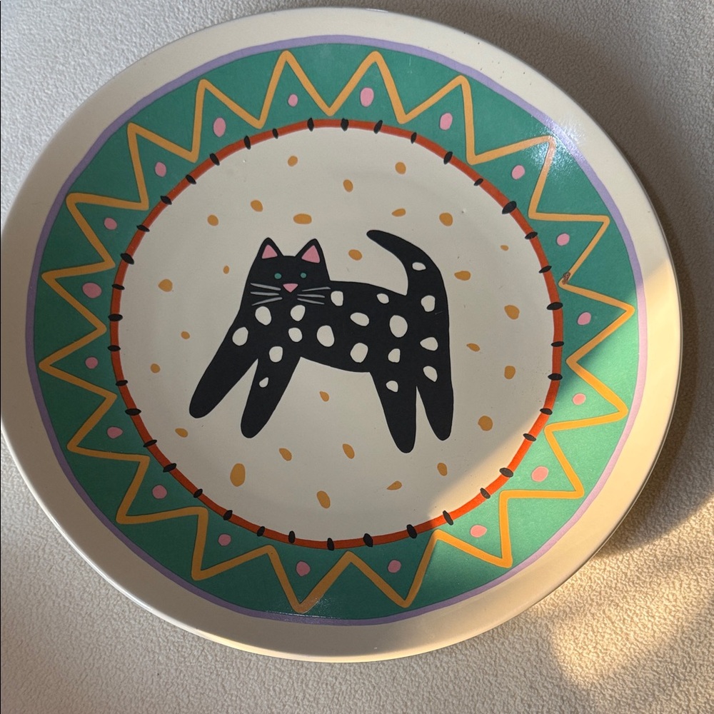 Hallmark Black Polka-Dot Cat Plate Chris Dinyer platter 12”